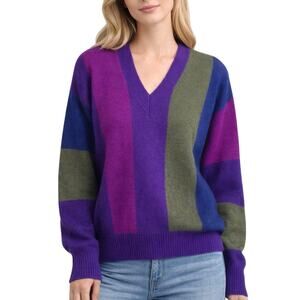 Peruvian Connection Vintage 100% Alpaca Colorblock V-Neck Sweater Size Small